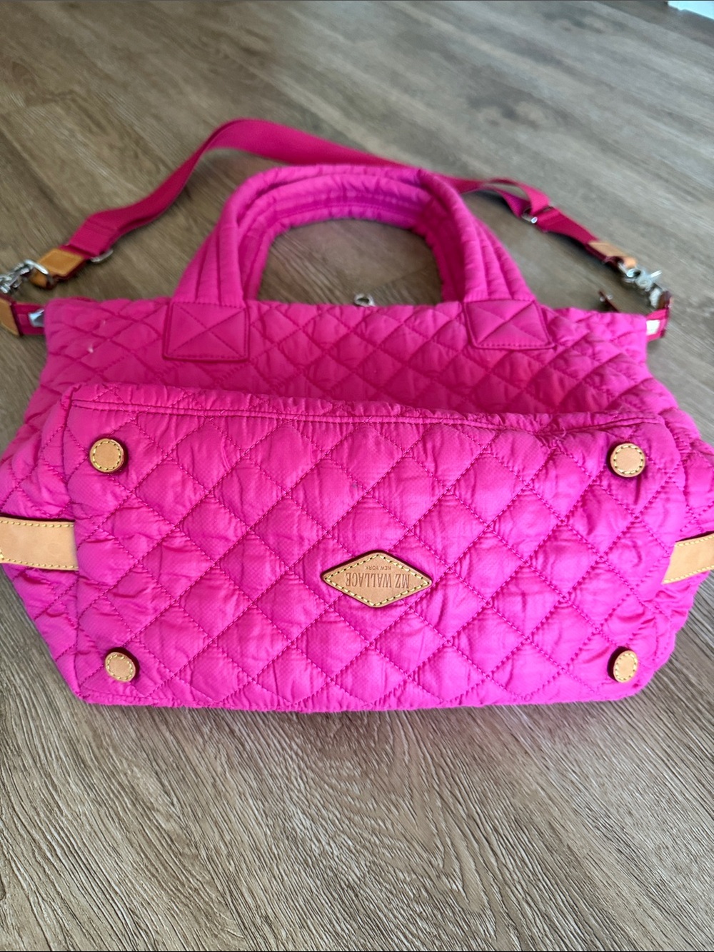 MZ WALLACE Medium Sutton Hot Pink Quilted Nylon Tote - Picture 11 of 13
